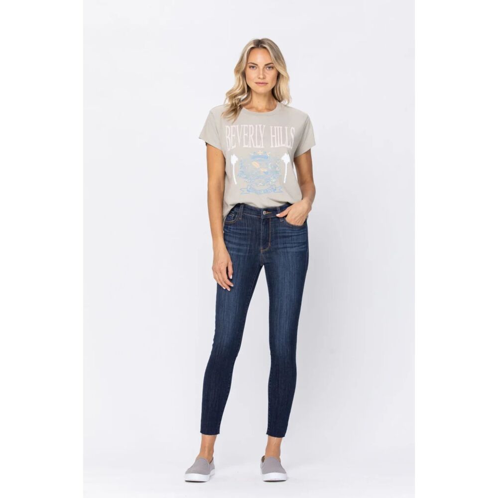 Judy Blue Raw Hem Skinny Jean, Dark Blue Wash, 82201-DK-PL, Size 14W